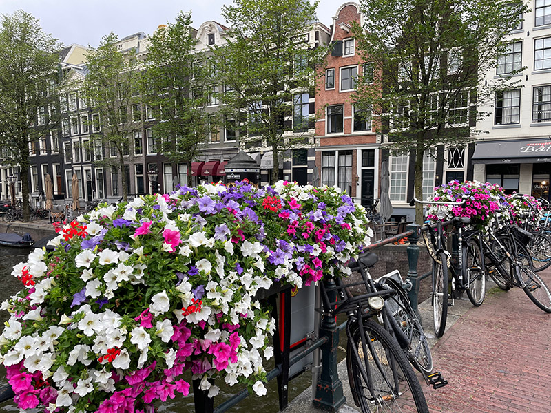 Bridge with flowers and bicyle in Amsterdam